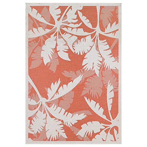 Couristan Monaco Outdoor Area Rug - Coastal Flora 7'6" X 10'9" Rectangle in Ivory and Orange Color, Hose Washable, Pet Friendly, Patio and Home Decor
