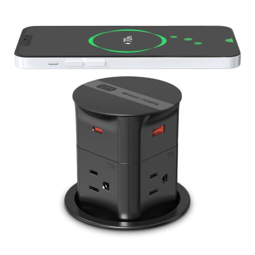 ANNQUAN 3.15" Pop Up Outlet with 15W Wireless Charger,Max 20W Power Delivery,800J Surge Protection,4 Tamper Resistant Outlets,4 USB Ports ETL Listed