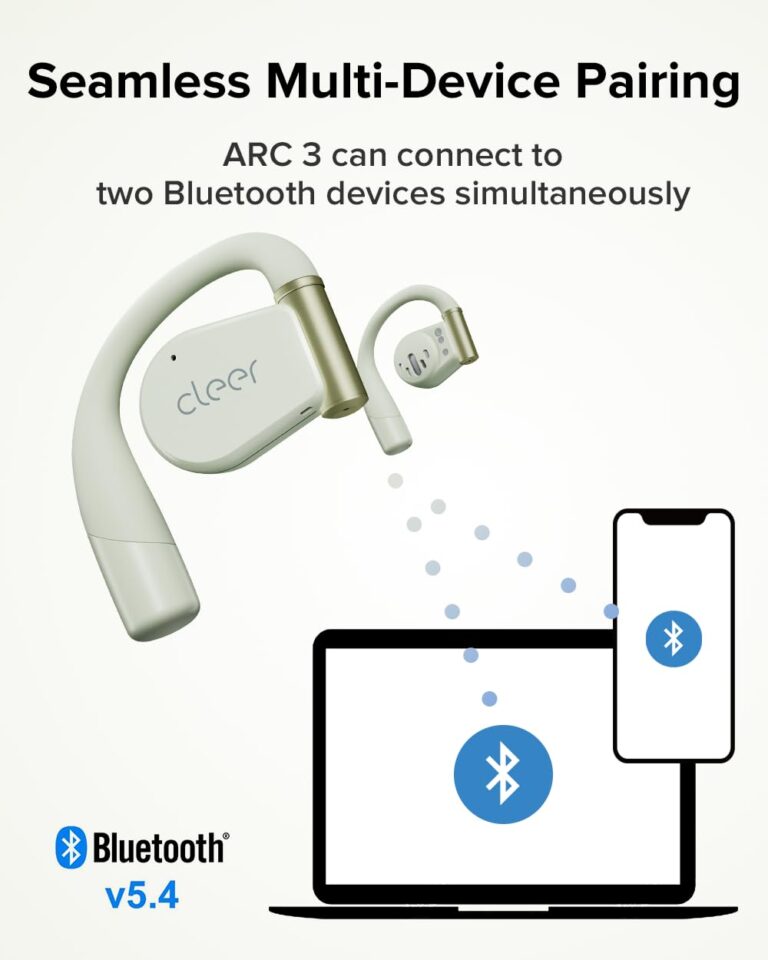 Cleer ARC 3 Open Ear Headphones - Dolby Audio, Snapdragon Sound True Wireless Earbuds, 50Hr Battery, Bluetooth 5.4, IPX 7, Multi-Point, Smart Controls, Wireless Charging Smart Case, Comfort Fit, Green - Image 3