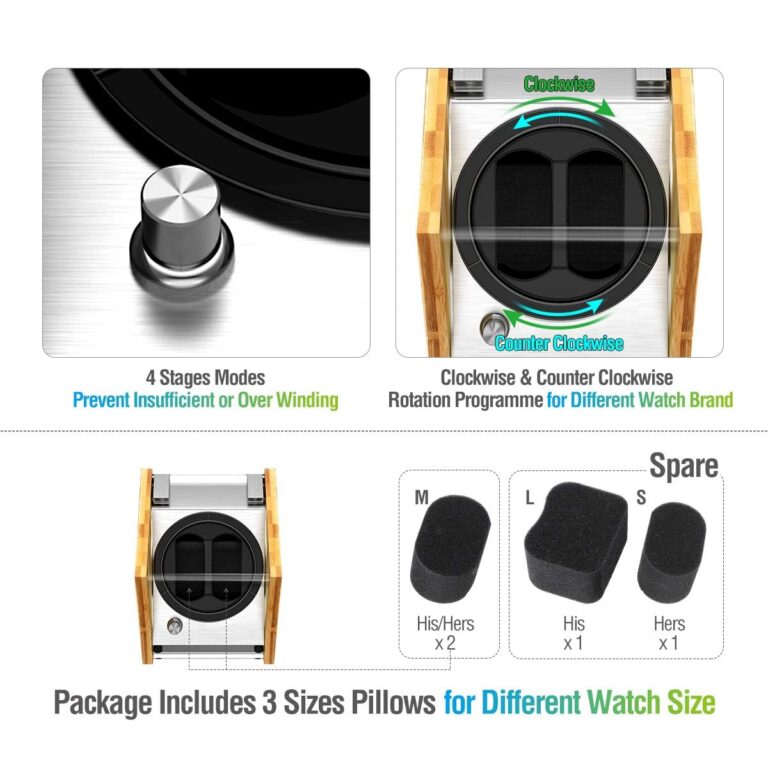 Watch Winder Smith Watch Winder Double for Automatic Watches - Bamboo Watches Winder Box 2 with Quiet Motor 4 Rotation Mode Setting - Image 5
