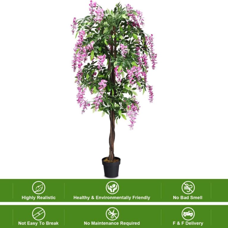 Goplus 6FT Ficus Artificial Tree, 2 Pack Fake Wisteria Tree in Nursery Pot, Greenery Faux Floor Plant, Tall Artificial Plants for Indoor Outdoor Bedroom Living Room Decor - Image 5