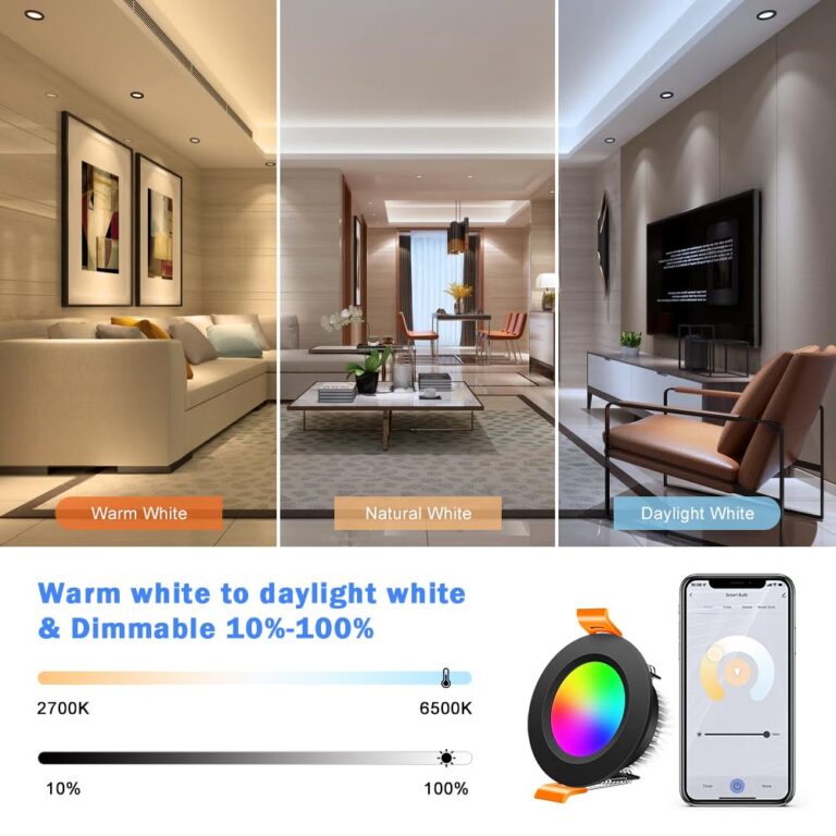 inShareplus 2 Inch Smart Recessed Lighting, 10 Pack WiFi Black LED Downlight 5W 120V, Dimmable RGBCW 2700-6500K Color Changing, Compatible with Alexa/Google, Ceiling Lights with LED Driver - Image 5