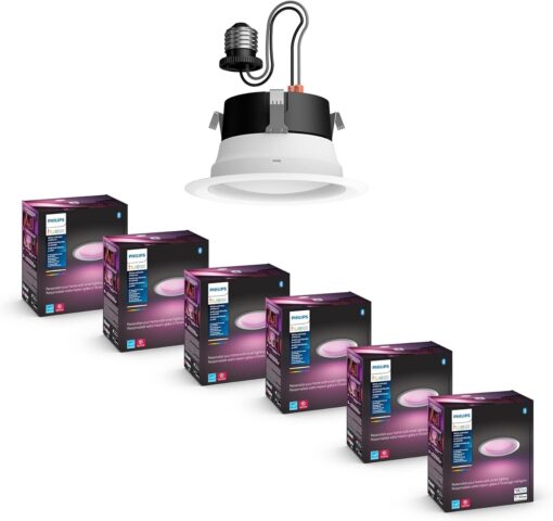 Philips Hue Smart Recessed 4 Inch LED Downlight - White and Color Ambiance Color-Changing Light - 6 Pack - 850LM - Indoor - Control with Hue App - Works with Alexa, Google Assistant and Apple Homekit