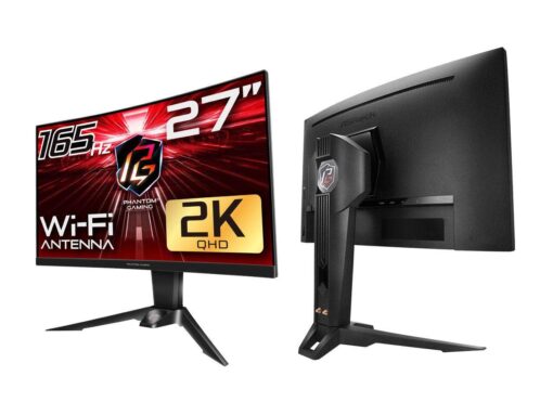ASRock Curved Phantom Gaming Monitor 27 inch QHD 2560 x 1440 (2K) 165 Hz (144Hz and Higher) Wi-Fi Antenna FreeSync Premium (AMD Adaptive Sync) Built-in Speakers, PG27Q15R2A
