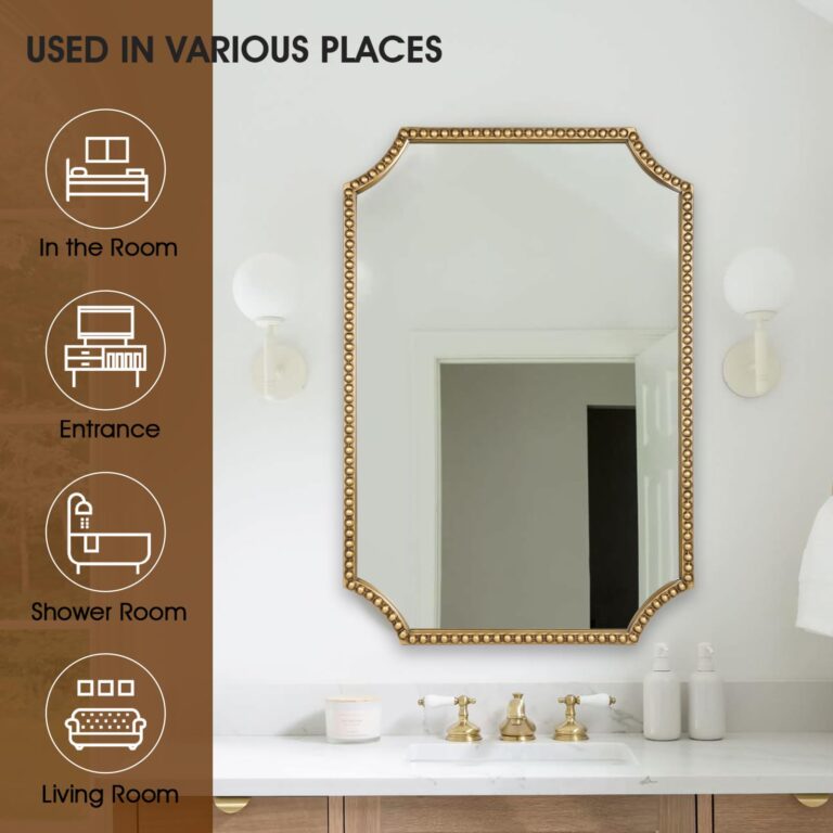 Fobule 24"x36" Mirror for Wall, Scalloped Corners Rectangle Decorative Mirror, Metal Beaded Frame Accent Wall Decor for Bathroom, Entryway, Mantel, Antique Gold - Image 5