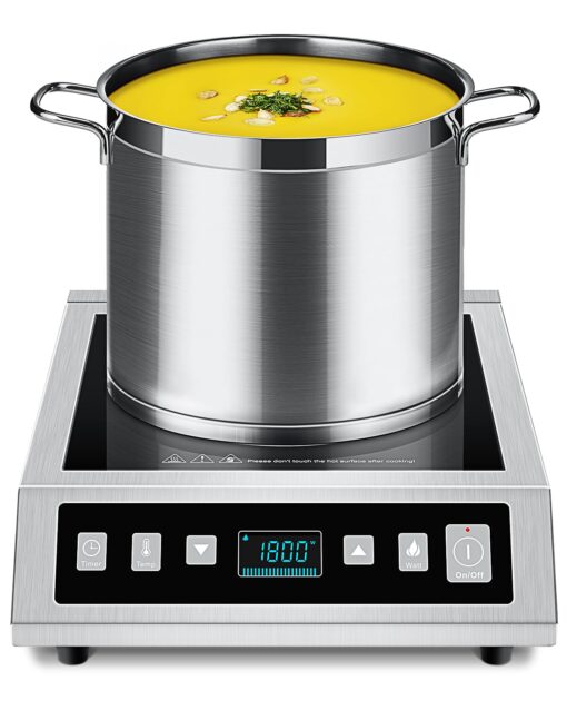 AMZCHEF Induction Cooktop Commercial, Professional Portable Induction Burner, 1800W Countertop Stove Burner with ETL-Certified Induction Hot Plate 3 Hours Timer,8 Temperature & Power Levels,LCD Screen