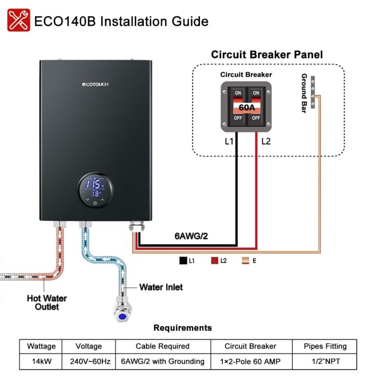 Electric Tankless Water Heater, ECOTOUCH 14kW Instant Hot Water Heater on Demand 240V Point of Use Hot Water Heater ETL Certificated Self-Modulation ECO140B Black - Image 3