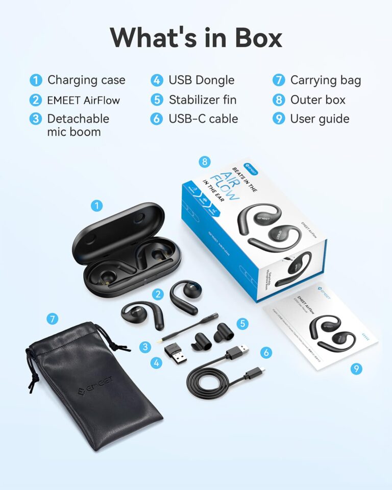EMEET AirFlow Open Ear Headphones with Mic, Bluetooth 5.3 Wireless Headsets with Detachable Microphone, ENC Noise Cancelling, Multipoint Pairing, Ultra Comfort, Wireless Earbuds for Work, home, office - Image 2