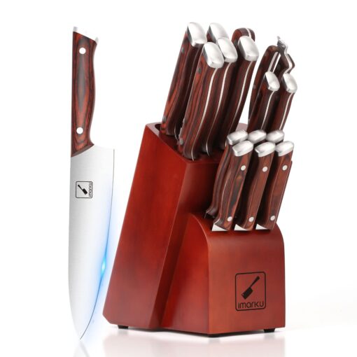 imarku Knife Set, 16-Piece Japanese Kitchen Knife Set, Ultra Sharp Chef Knife Set for Kitchen, High Carbon Stainless Steel Knife Block Set with Sharpener