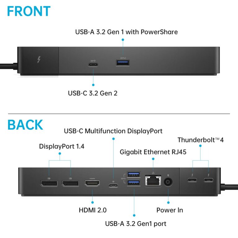 Dell WD22TB4 Docking Station, Performance Thunderbolt 4 Dock - 3 Year Warranty, WD22TB4 with 180W Power Adapter + 130W Power Delivery + ZoomSpeed HDMI Cable + ZoomSpeed DisplayPort Cable (New) - Image 5