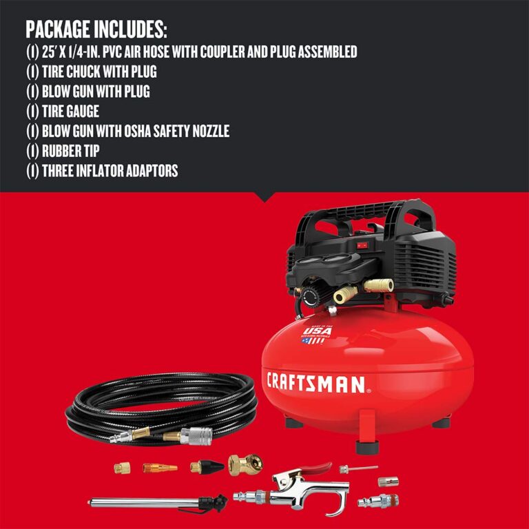 Craftsman Air Compressor, 6 Gallon, Pancake, Oil-Free (CMEC6150K) and Camco Blow Out Plug With Brass Quick Connect (36143) - Image 5
