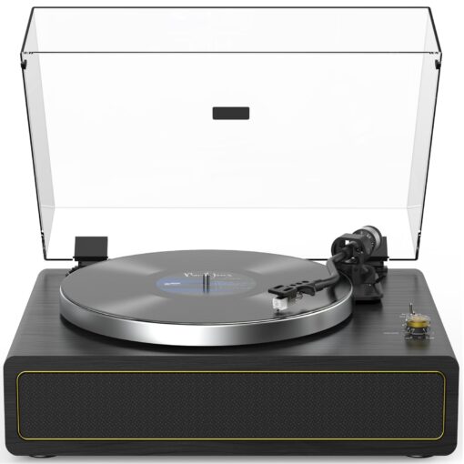 Turntable Record Player with Built-in Speakers, Vinyl Record Player Support Bluetooth Playback Auto Stop 33&45 RPM Speed RCA Line Out AUX in All-in-one Belt-Drive Turntable for Vinyl Records Black