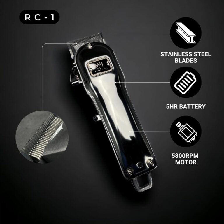 Royal Clips Hair and Beard Fade Kit 2.0 – Professional Clipper, Trimmer & Foil Shaver Bundle for Men, Complete Haircut Set for Barbers, Home Use & Grooming – 5-Hour Battery, 10pcs Limit Combs, Silver - Image 6
