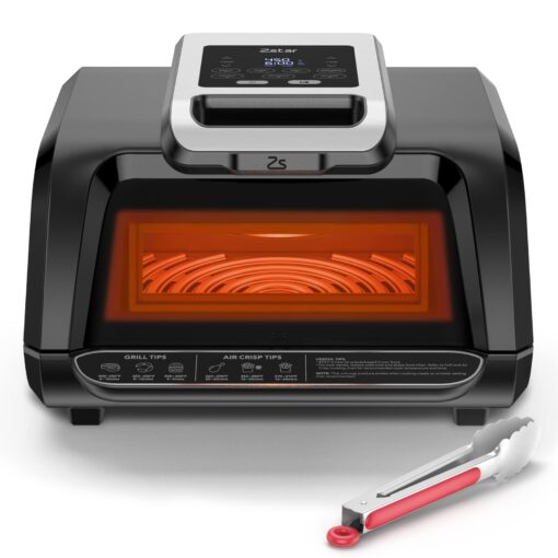 Electric Smokeless Indoor Grill & Air Fryer Combo, 7-in-1, Grill, Broil, Roast, Bake, Crisp, Dehydrate and More, with Non-Stick Plates Pot & Basket, 4QT, for 3-5 People