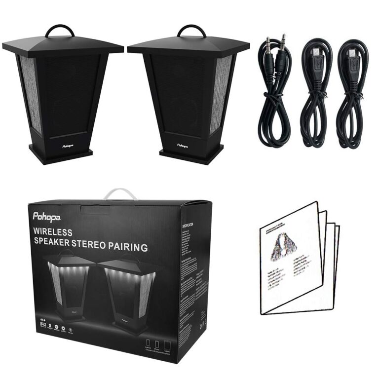 pohopa Bluetooth Speakers Waterproof, 2 Packs True Wireless Stereo Sound 20W Dual Pairing Lantern Indoor Outdoor with 20 Piece Responsive LED Color Lights, Richer Bass, Black - Image 2