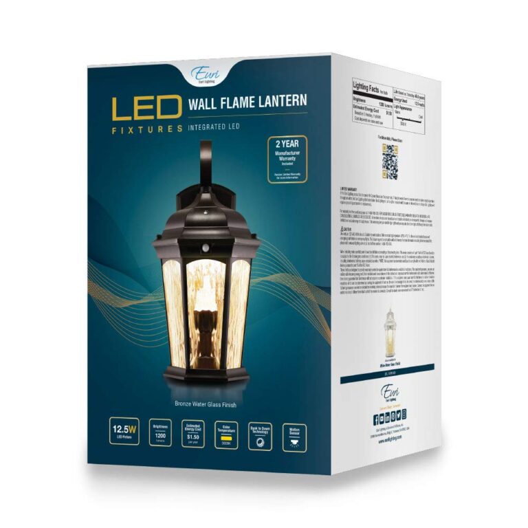 Euri Lighting EFL-130W-MD Flickering Flame Lantern, Water Glass, with Integrated Security Light (3000K), Photocell and Motion-Sensor (Dusk-to-Dawn), Oil Rubbed Bronze Housing (Pack of 2) - Image 2
