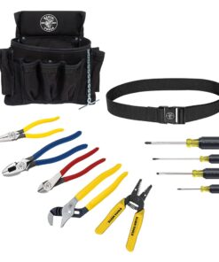 Klein Tools 92911 Tool Kit, Apprentice Tool Set with 4 Pliers, Wire Stripper and Cutter, 4 Screwdrivers, Tool Belt and Tool Pouch, 11-Piece