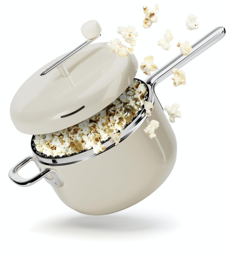 Popsmith Popcorn Popper in Cream - 6 Quart Stovetop Popcorn Machine - Stainless Steel Popcorn Maker Compatible with All Stovetops