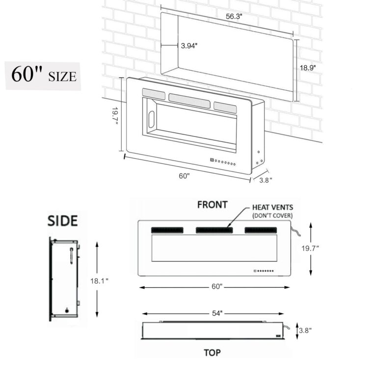 Cloud Mountain 60" Electric Fireplace，Wall-Mounted Heater with Timer Remote, Adjustable Flame for Living Room Bedroom，Black - Image 3