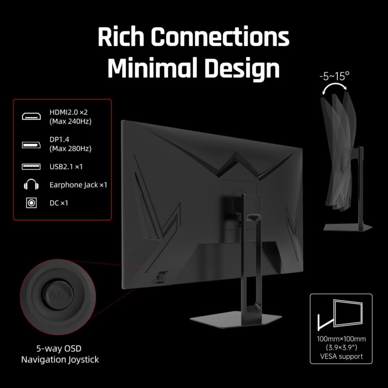 KTC 27'' 280Hz 240Hz Gaming Monitor 1ms GTG 350nits Fast VA 1080P Tilt 126% sRGB Adaptive Sync 4000:1 Contrast Ratio HDR DisplayPort 1.4/HDMI 2.0 VESA - Image 6