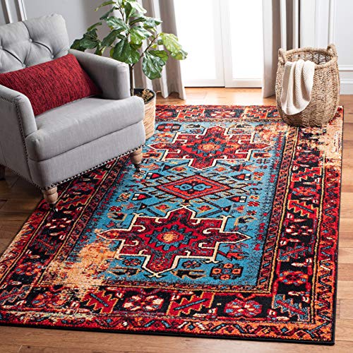 SAFAVIEH Vintage Hamadan Collection 10' Square Red/Light Blue VTH211Q Oriental Traditional Persian Non-Shedding Living Room Bedroom Area Rug