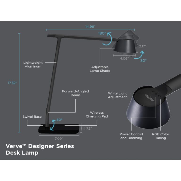 BLACK+DECKER Bostitch Verve Designer Smart Desk Lamp, Compatible with Alexa, Auto-Circadian Mode, True White LED + Color Ambiance, Qi Wireless Charger, Black, Certified for Humans - Image 2