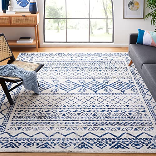 SAFAVIEH Tulum Collection Area Rug - 9' x 12', Ivory & Navy, Moroccan Boho Distressed Design, Non-Shedding & Easy Care, Ideal for High Traffic Areas in Living Room, Bedroom (TUL268C)