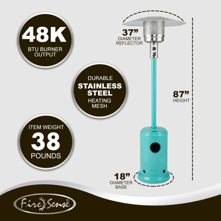 Fire Sense 61130 All Seasons Patio Heater With Wheels 46,000 BTU Output Electronic Ignition System Portable Outdoor Propane Heater Patio Heater - Aqua Blue - Image 5