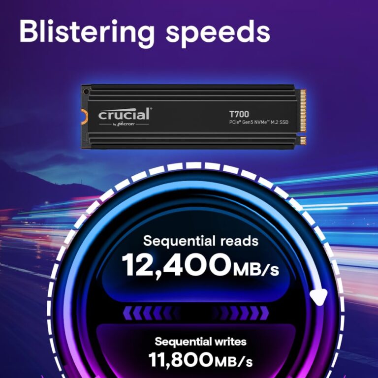 Crucial T700 1TB Gen5 NVMe M.2 SSD with Heatsink - Up to 11,700 MB/s - DirectStorage Enabled - CT1000T700SSD5 - Gaming, Photography, Video Editing & Design - Internal Solid State Drive - Image 6