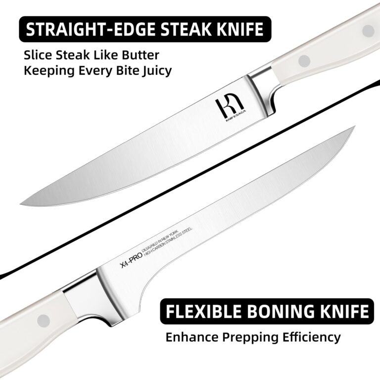 KnifeSaga Kitchen Knife Block Set, 15-Piece Enduring Ultra Sharp Knife Set, Japanese High Carbon Stainless Steel, Premium Forged Knives for Kitchen and Professional Chefs, White - Image 3