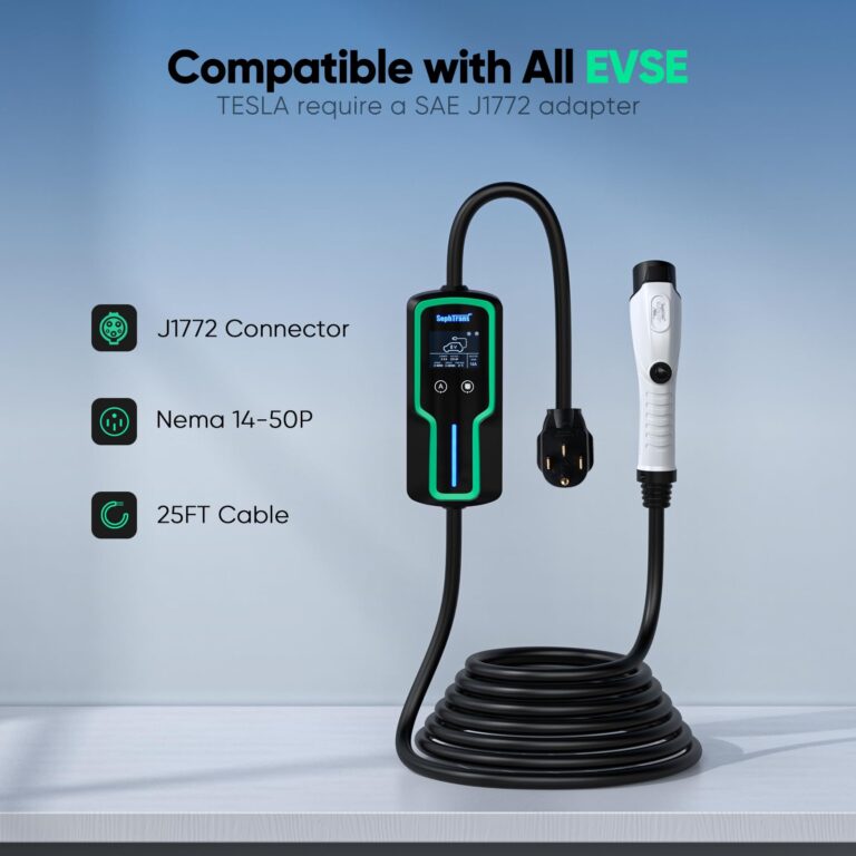 SOPHTRANS Level 2 EV Charger,10 to 40 Amp with J1772 NEMA 14-50 Thick Cable (8AWG), Wall Mounted & Portable Electric Car Charger with WiFi (100-240V,25ft) (Black) - Image 6