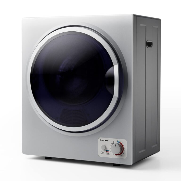 COSTWAY GT-10222US-SL-FPCY, 110V Electric Portable Clothes Stainless Steel Tub, Panel Downside Easy Control for 4 Automatic Drying Mode Compact Laundry Dryer, Silver