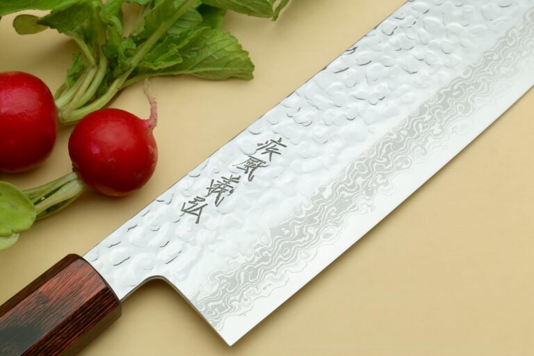 Yoshihiro VG10 46 Layers Hammered Damascus Nakiri Japanese Vegetable Knife (6.5'' (165mm) Rosewood Handle) - Image 8