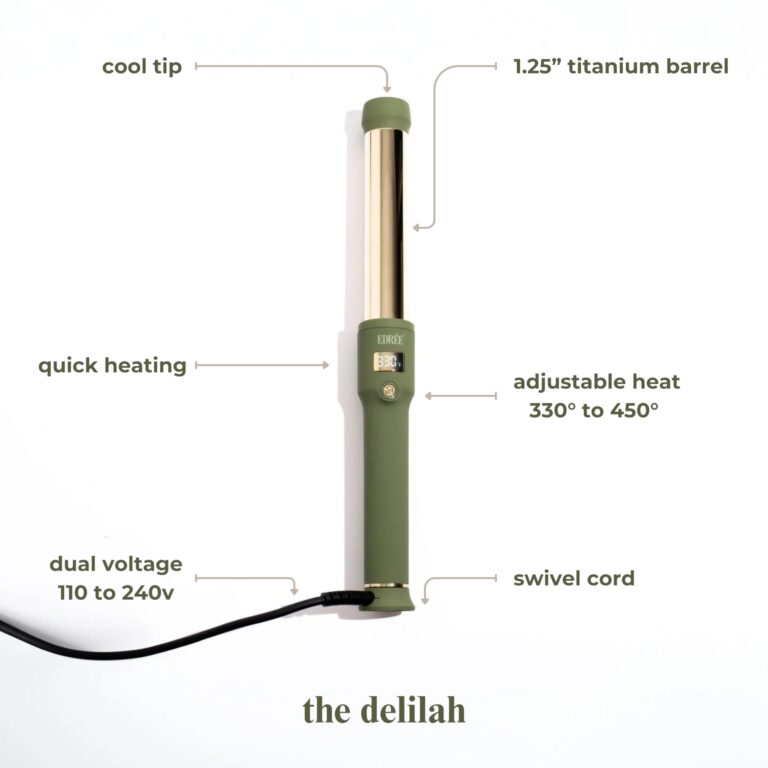 Edrée The Delilah Titanium Barrel Curling Iron with Cool Tip - Professional 1.25 Inch Curling Wand for Hair with LED Display, 330°F to 450°F Heat Control, 360 Swivel Cord, Dual Voltage (Olive) - Image 9