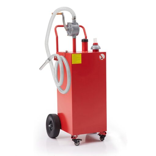 GarveeTech 40 Gallon Fuel Gas Caddy Tank Gasoline Diesel Can Hand Siphon Pump With Rolling Flat-Free Solid Rubber Wheels for Boat, Atv, Car, Motorcycle