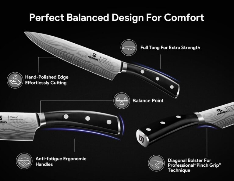 Piklohas Knife Sets for Kitchen with Block, 17 Pieces with Magnetic Knife Holder, German High Carbon Stainless Steel Damascus Pattern Chef Knife Set - Image 8