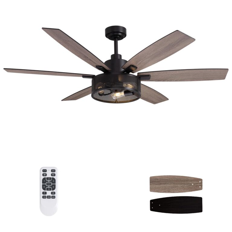 LuminFan 60 Inch Ceiling Fans with Lights and Remote Control, Farmhouse Ceiling Fan for Bedroom Living Room and Patio, Black Caged Ceiling Fan for Indoor and Outdoor