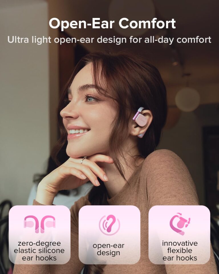 Cleer ARC 3 Open Ear Headphones - Dolby Audio, Snapdragon Sound True Wireless Earbuds, 50Hr Battery, Bluetooth 5.4, IPX 7, Multi-Point, Smart Controls, Wireless Charging Smart Case, Comfort Fit, Pink - Image 7
