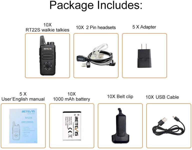 Retevis RT22S Walkie Talkies for Adults,2 Way Radio with Earpiece, Portable FRS Two-Way Radios,Channel Display, Mini Rechargeable Walkie Talkie for Church School Retail Restaurant Automotive(10 Pack) - Image 2
