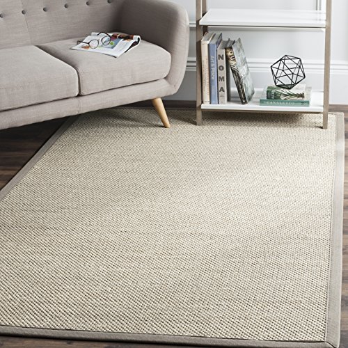 SAFAVIEH Natural Fiber Collection Area Rug - 9' x 12', Marble & Khaki, Border Sisal Design, Easy Care, Ideal for High Traffic Areas in Living Room, Bedroom (NF143E)