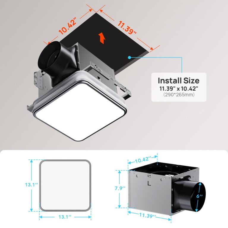 Consciot Bathroom Exhaust Fan with Light, 110/160 CFM Adjustable, 1.0 Sone, suitable for square mounting hole 11.39 x 10.42 inches, 1500lm LED Light 3000K/4000K/5000K Selectable & 2700K Nightlight - Image 9