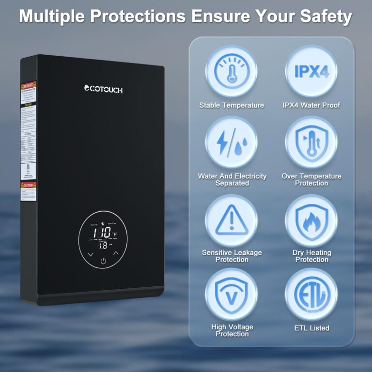 Tankless Electric Hot Water heater, 240V ECOTOUCH 8KW Under Sink On Demand, Instant Point of Use ETL Certificated Self-Modulating Smart Hot Water Heater ECO80 Black - Image 6