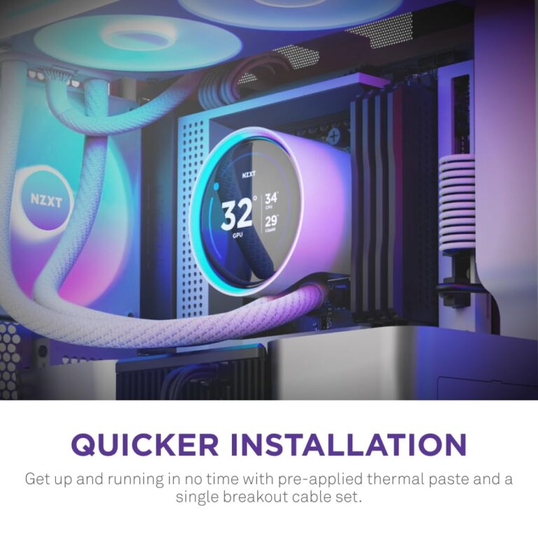 NZXT Kraken Elite 240 RGB 2024 - AIO CPU Liquid Cooler - 240mm Radiator - 2 x F120P Fans - Customizable 2.72" IPS LCD - NZXT Turbine Pump - AMD® AM5, AM4 - Intel® LGA 1851/1700, 1200/115X - White - Image 4