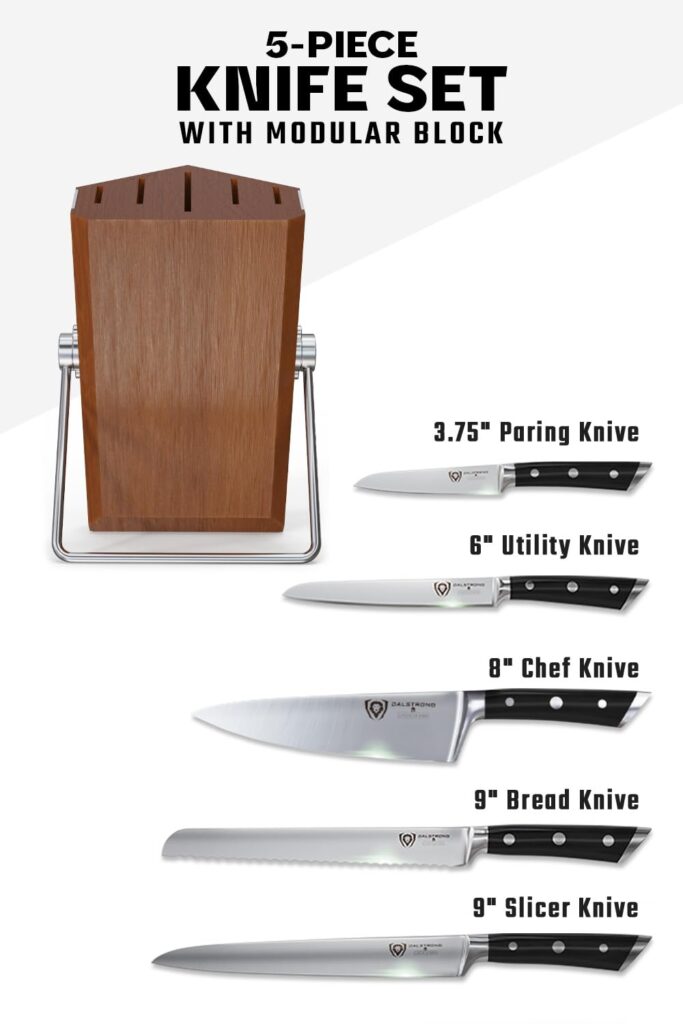 Dalstrong Knife Block Set - 5 Piece - Gladiator Series - with Modular, Multi-Level Block - German High Carbon Steel - Premium ABS Black Handles - NSF Certified - Image 9