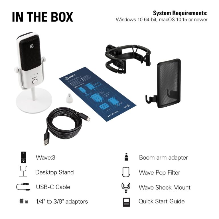 Elgato Wave:3 White Kit - Premium Studio Quality USB Condenser Microphone with Shock Mount and Pop Filter, for Streaming, Podcast, Gaming and Home Office, Free Mixer Software, Plug & Play for Mac, PC - Image 2
