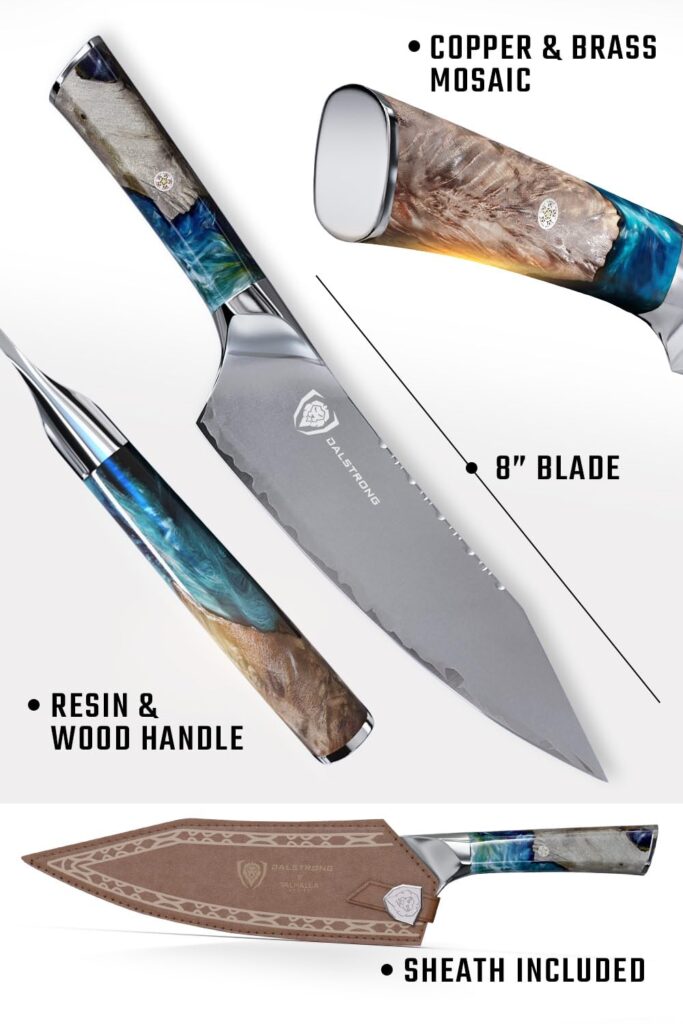 Dalstrong Chef Knife - 8 inch - Valhalla Series - Premium 9CR18MOV HC Steel - Celestial Resin & Wood Handle - Razor Sharp - Kitchen Cooking Chef's Knife - Leather Sheath - Image 4