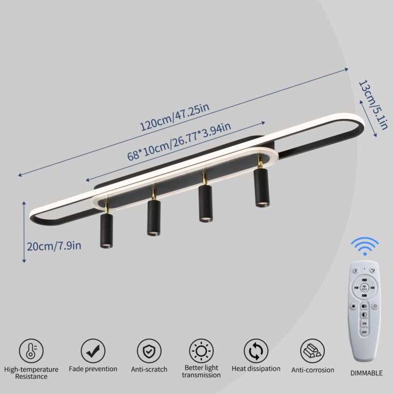 Modern LED Ceiling Light 6-Light track light Spotlight Frosted Black Geometric Ceiling Light Lighting Fixture Dimmable Remote Control Living Bedroom Kitchen Dining Room Fixture - Image 2