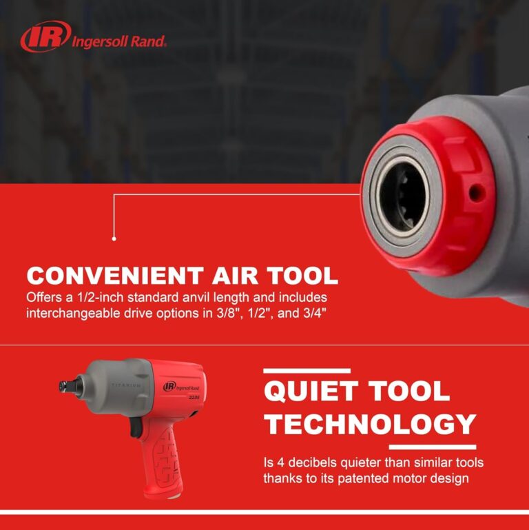 Ingersoll Rand 2236QTIMAX DXS2 1/2" Air Impact Wrench, Quiet, 1,500 ft-lb Torque, Titanium Hammer Case, Friction Ring Retainer, Pistol, Interchangeable Anvil, Multifunctional Tool - Image 7