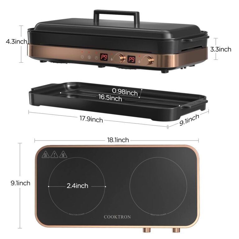 Portable Compact 2 Burner Induction Cooktop Electric Stove w/Smokeless Cast Iron Griddle Grill & Temperature Control & Child Lock, Rose Gold - Image 2