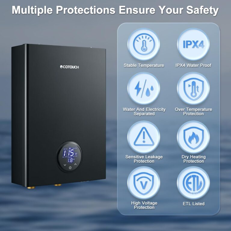 Electric Tankless Water Heater, ECOTOUCH 14kW Instant Hot Water Heater on Demand 240V Point of Use Hot Water Heater ETL Certificated Self-Modulation ECO140B Black - Image 6